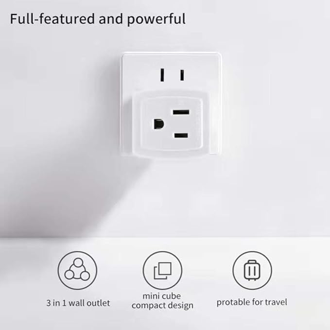 SYCON Adapter Outlet Extender, 2-Prong to 3-Prong Mini Wall Plug - Image 6