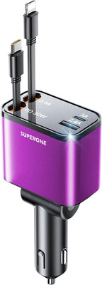 4 in 1 Retractable Car Charger, SUPERONE Smaller Fast Car Phone Charger 69W by SUPERONE