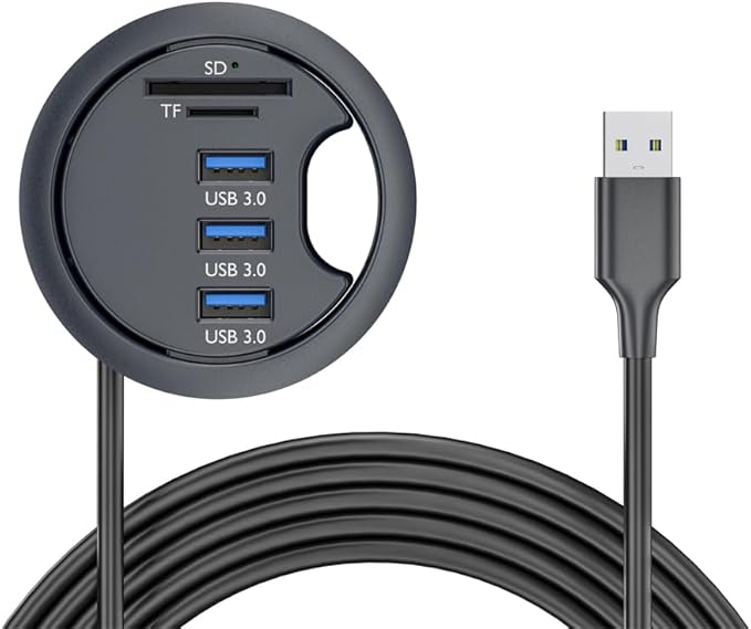 USB 3.0 Hub SD TF 3 Port USB 60mm Desk Grommet Splitter Dock Station Micro-SD by NFHK