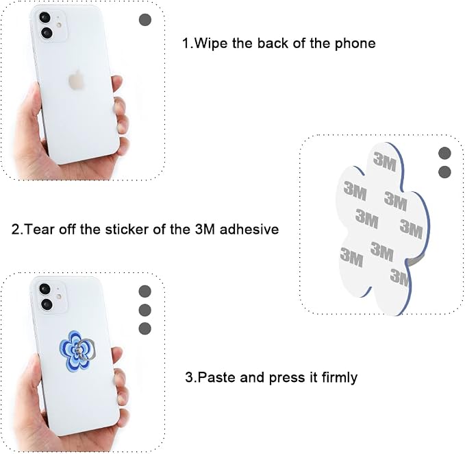 Bonoma Phone Ring Holder with Pink Blue Orange Flowers Design, 3 Pack Universal - Image 5
