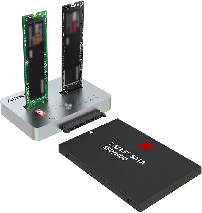 AOKO M.2 NVMe to M.2 SATA and 2.5”/3.5” SSD/HDD Clone Docking Station, USB-C by AOKO