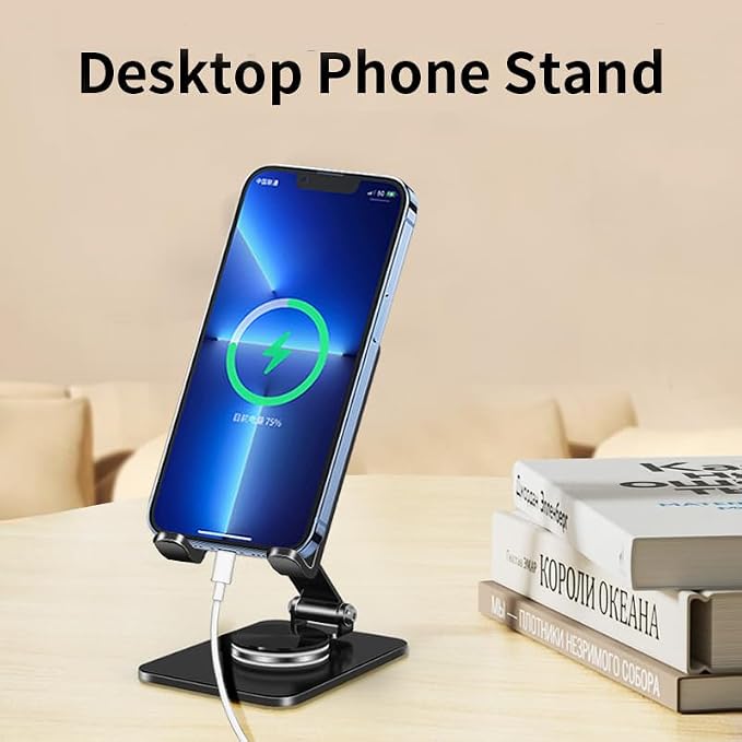 Adjustable Phone Stand with 360 Rotating Base Portable Foldable Carbon Steel - Image 3