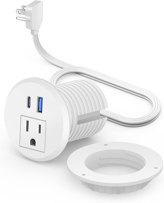 2 inch Desk Power Grommet with PD 20W USB C, Ultra-Flat Plug Power Strip by Jgstkcity