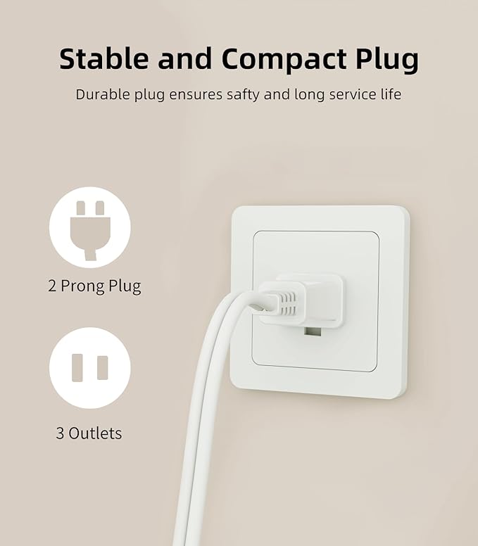 TiFFCOFiO Indoor Extension Cord, 2 Prong 6 Feet Extension Cord, 3 Polarized - Image 3