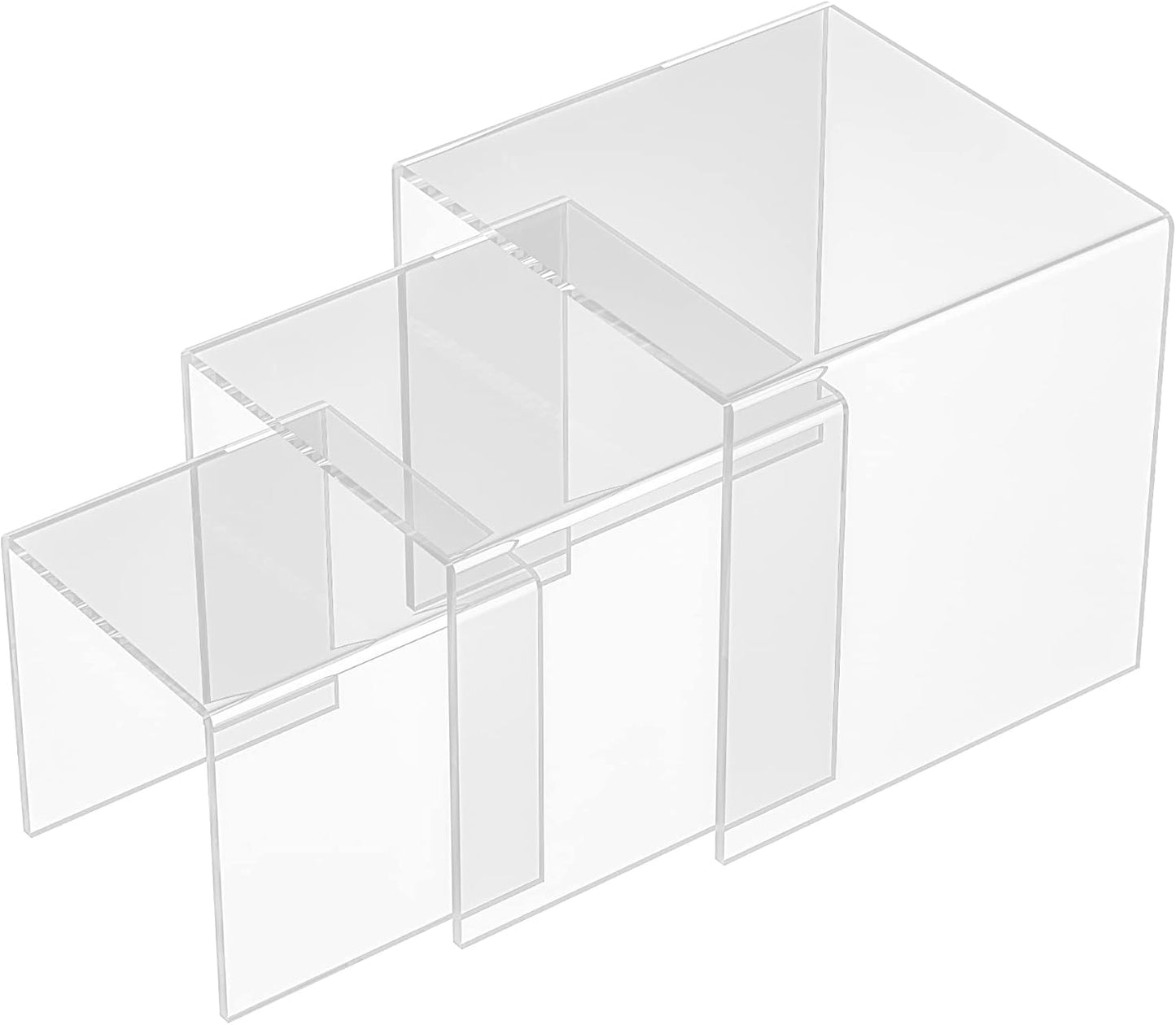 Square Acrylic Shelf Risers 3pcs, Acrylic Dessert Table Display Set, Clear Acrylic Showcase Collectibles Display Shelf for Funko Pop, Cupcake, Toys, Watches, Table Decorations - 4''x5''x6''