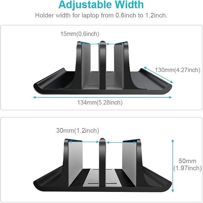 Vaydeer Double Adjustable Vertical Laptop Stand Newly Designed 2 Slots Aluminum - Image 3