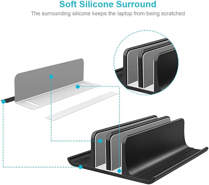 Vaydeer Double Adjustable Vertical Laptop Stand Newly Designed 2 Slots Aluminum - Image 4