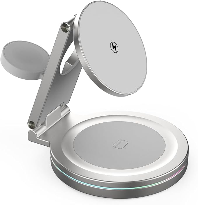Foldable 360º Rotatable Zinc Alloy 3-in-1 Magnetic Wireless Charger, 3 in 1 by SDPRYXGSWIRELESSCHARGER
