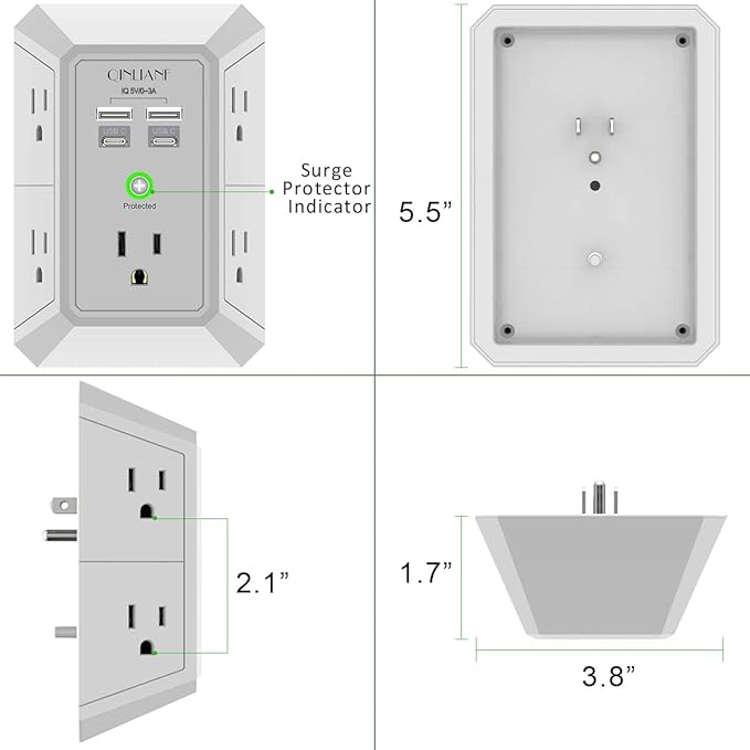 USB Wall Charger, Surge Protector, QINLIANF 5 Outlet Extender - Image 7