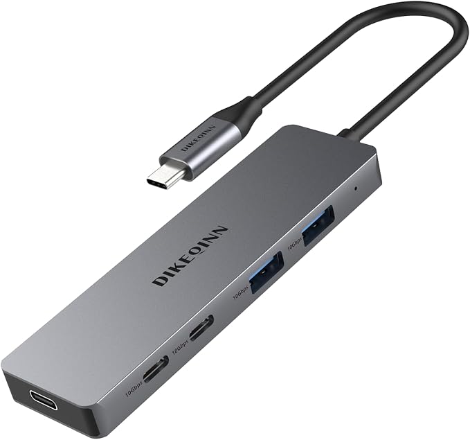 USB C Hub 10Gbps Adapter with 2 USB-C 3.2 & 2 USB-A Ports, Power Delivery by DIKEQINN