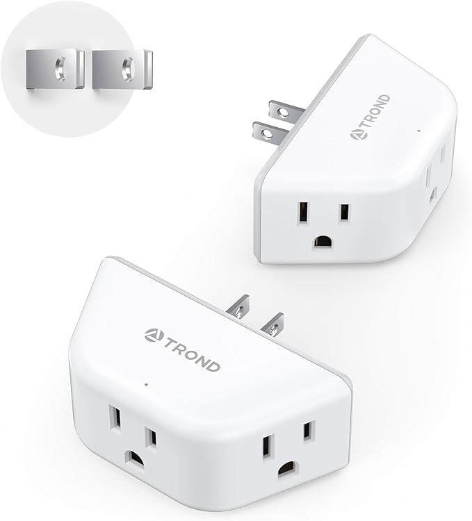 TROND 2 Prong to 3 Prong Outlet Adapter 2 Pack, 3-Way Angled Wall Extender by TRONDOfficial
