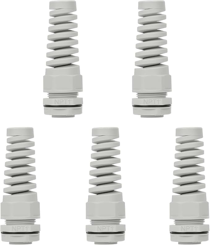 LeMotech 5Pcs NPT 1" IP68 Waterproof Cable Gland Flex Spiral Strain Relief Grey by LeMotech