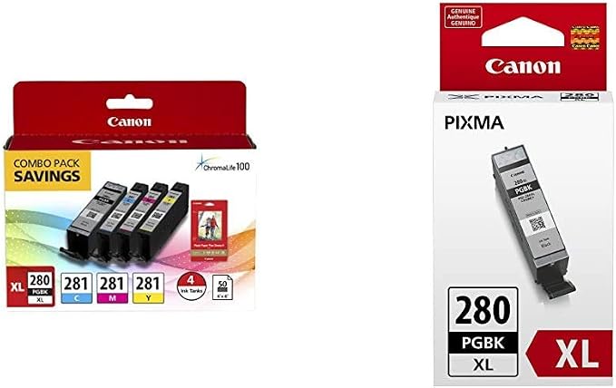 Canon PGI-280XL PGBK/CLI-281CMY Ink and Photo Paper Bundle by Canon