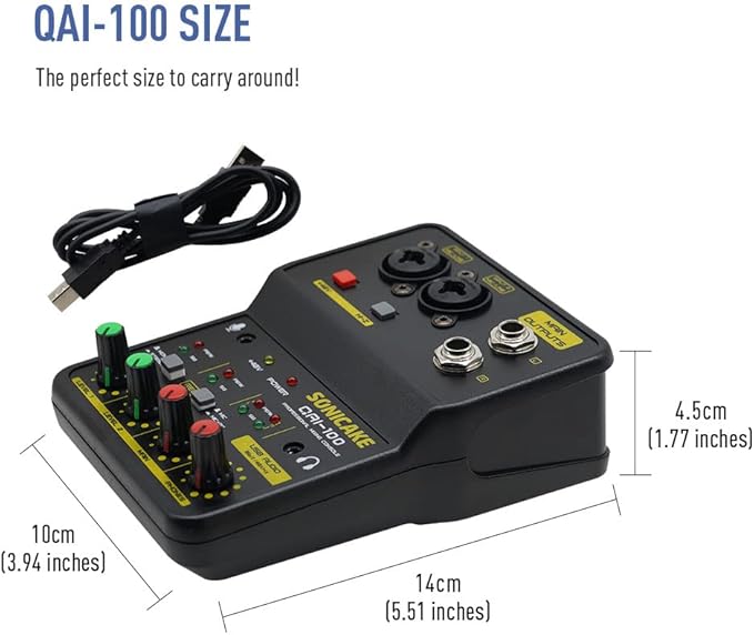 SONICAKE Audio Mixer, Portable USB Mini Sound Board Console, 2 Channel - Image 7
