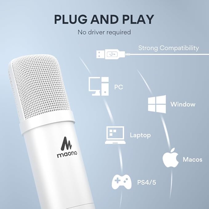 MAONO USB Microphone, 192kHz/24bit Plug & Play PC Computer Podcast Condenser - Image 4