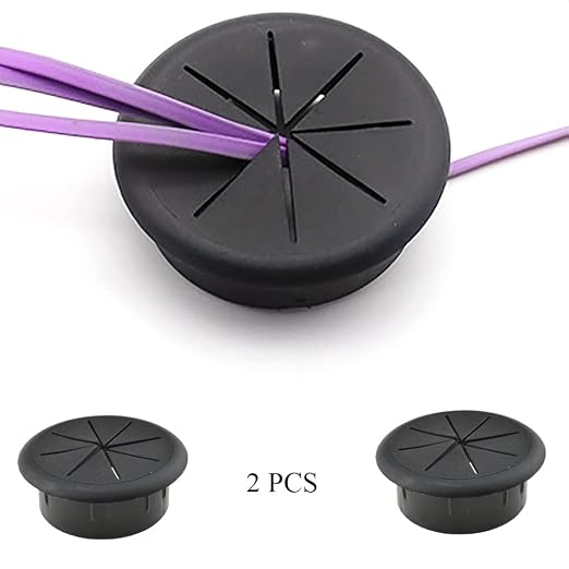 HAHIYO 2Pcs 2Inch/50mm Black ABS Plastic Eight-petaled Desk Grommet Wire - Image 6