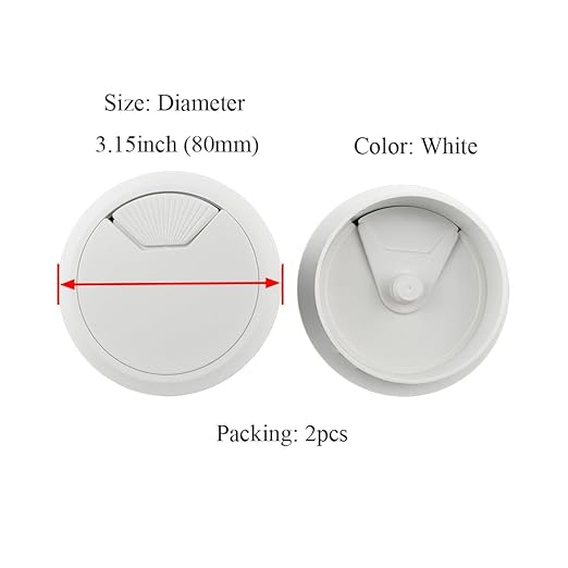 HAHIYO 2Pcs 3.15Inch/80mm White ABS Plastic Sector-Shaped Desk Grommet Wire - Image 2