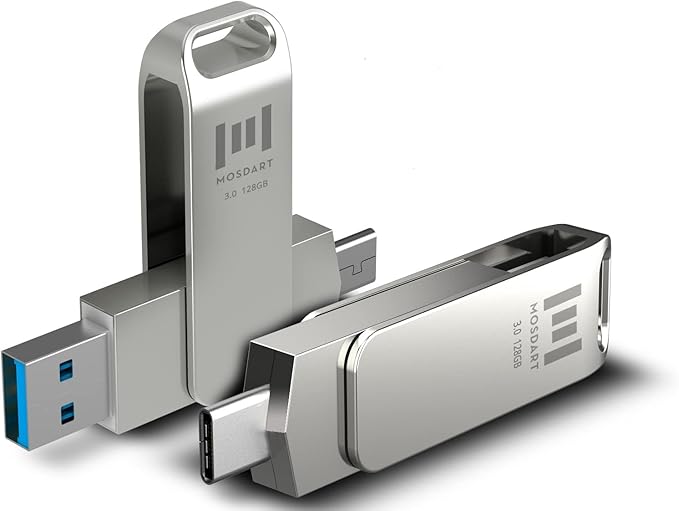 MOSDART 128GB USB3.1 Fast Speed C and A Dual Flash Drive, exFAT Memory Stick by MOSDART
