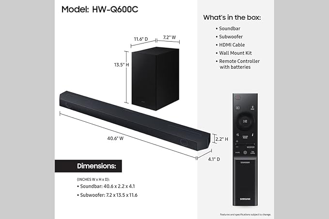 Samsung HW-Q600C 3.1.2ch Soundbar w/Dolby Audio, Q-Symphony, Adaptive Sound - Image 2