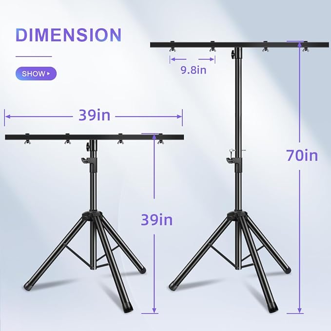 DJ Light Stand Heavy Duty Par Can Tripod T-Bar Stage Lights Stand Adjustable - Image 3