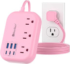 6 USB Pink Power Strip- 5Ft Extension Cord by Beeiker-BetterHelperforYou
