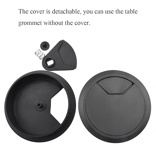 HAHIYO 2Pcs 3.15Inch/80mm Black ABS Plastic Sector-Shaped Desk Grommet Wire - Image 3