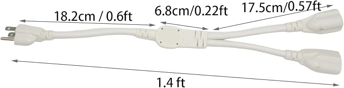 2 Way Power Splitter, 3 Prong 1 to 2 Extension Cord Splitter, 1.4' Short - Image 2