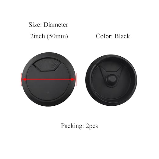 HAHIYO 2Pcs 2Inch/50mm Black ABS Plastic Sector-shaped Desk Grommet Wire - Image 2