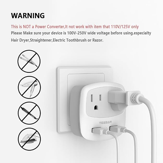 UK Ireland Travel Plug Adapter, TESSAN Type G Power Adaptor - Image 5