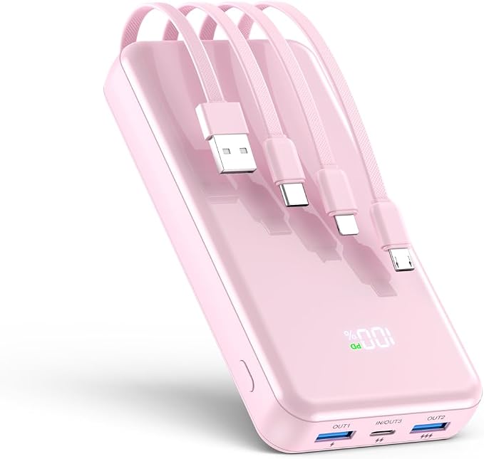 Portable Charger, 42800mAh Power Bank Built-in Cable, 22.5W PD USB C In & Out by YILANS