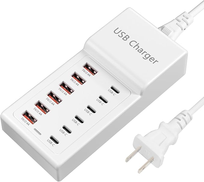 USB Charging Station 50w10A 12 Ports Multiple Charging Block, USB C Strip by SCCVEE