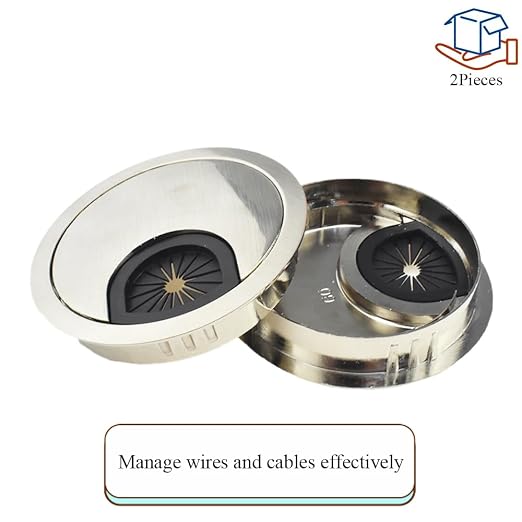 HAHIYO 2Pcs 2.4Inch/60mm Brushed Silver Zinc Alloy Desk Grommet Wire Grommet - Image 4