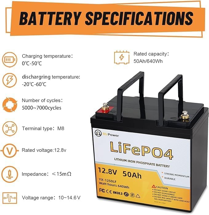 12V Lithium Battery-50Ah Lithium Phosphate Iron LiFePO4 Deep Cycle Battery - Image 5