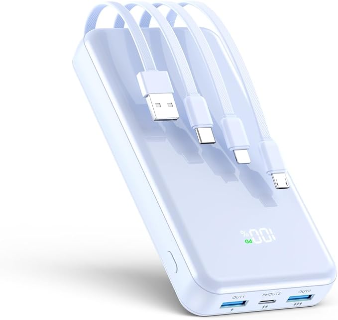 Portable Charger, 42800mAh Power Bank Built-in Cable, 22.5W PD USB C in & Out by YILANS