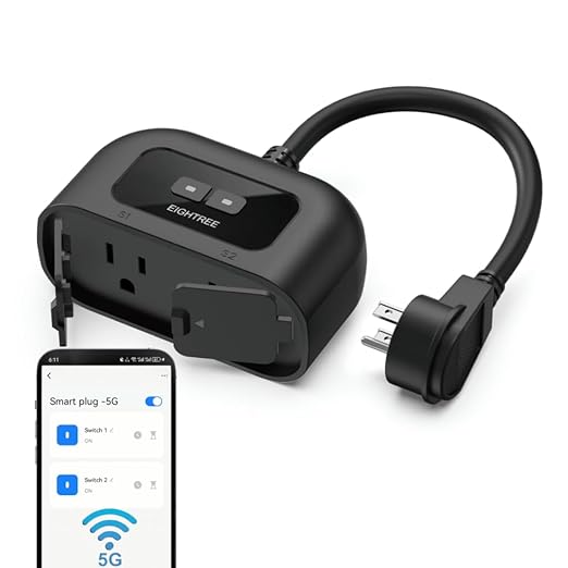 EIGHTREE 5GHz Outdoor Smart Plug Waterproof IP44, WiFi Smart Outlet Plug by EIGHTREE-SmartLifeEasyHome