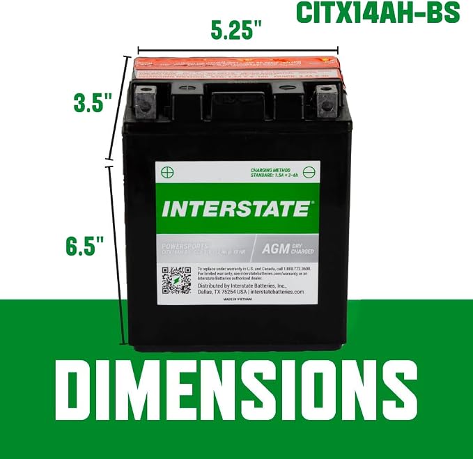 Interstate Batteries YTX14AH-BS 12V 12Ah Powersports Battery 210CCA - Image 4