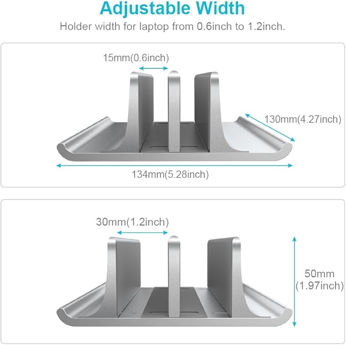 Vaydeer Aluminum Laptop Stand Double-Slot Adjustable Vertical Laptop Stand - Image 3