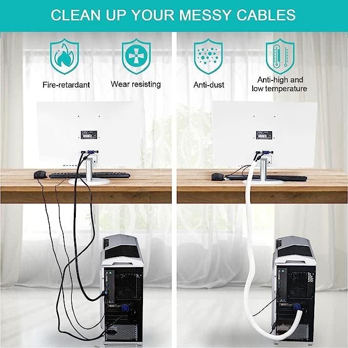 20ft - 1 inch White Cable Sleeve, Cable Organizer - Image 4