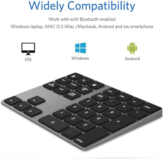 Bluetooth Number Pad, Wireless Numeric Keypad, USB-C Rechargeable External - Image 2