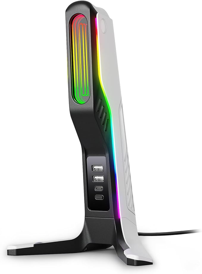 RGB Gaming Headset Stand with 2 USB and 1 Type-C Ports, Game Headphone Mount by IFYOO
