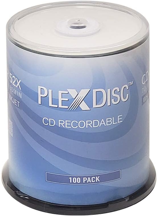 CD-R 700MB 52X White Inkjet Hub Printable Discs | 100 Pack Cake Box | Blank CDs by PlexDisc