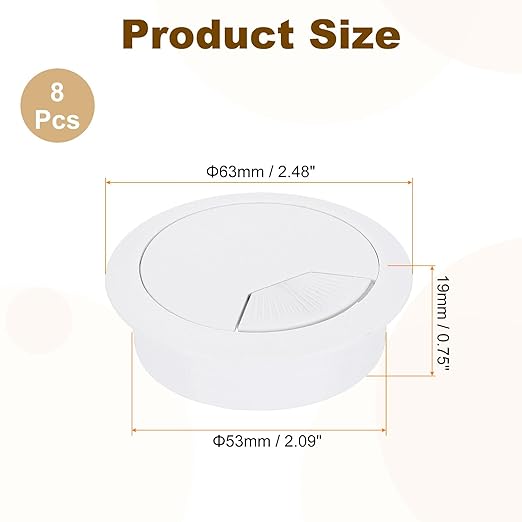 uxcell 8 Pcs 53mm Desk Grommet, Plastic Cable Hole Cover, Wire Cord Cable - Image 2