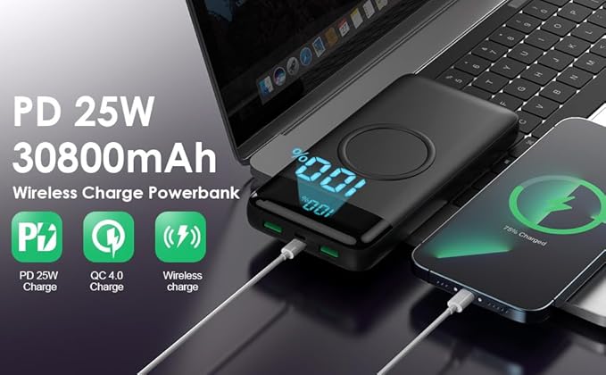 Wireless Portable Charger 30800mAh, 15W Wireless Charging USB C Power Bank - Image 7