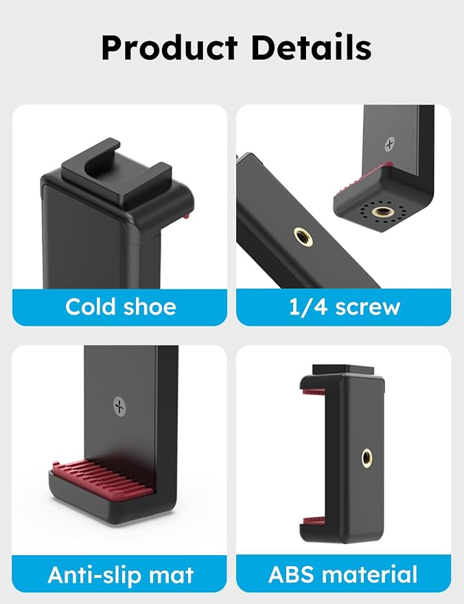 VRIG Phone Tripod Mount with Cold Shoe Adapter, Phone Holder Clip Connector - Image 6
