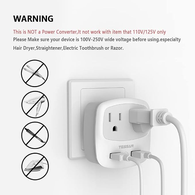 TESSAN US to UK Plug Adapter, Type G Travel Adaptor - Image 4