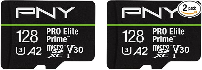 PNY 128GB PRO Elite Prime C10 U3 V30 A2 microSDXC Flash Memory Card – by PNY