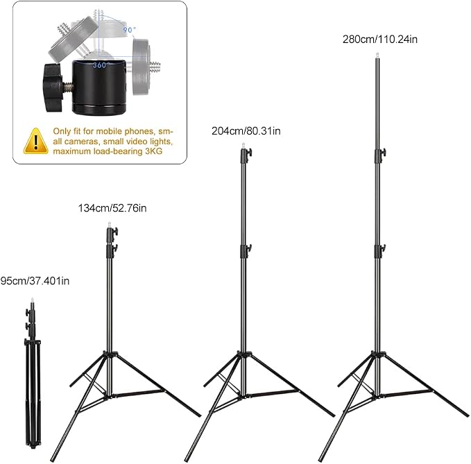 Aluminum Alloy Light Stand 9.5 Feet/2.8m Adjustable Spring Cushioned - Image 2