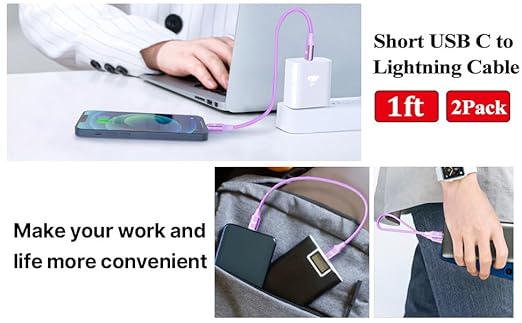 USB C to Lightning Cable 1FT 2Pack, Power Delivery iPhone Cables Type C iPhone - Image 3