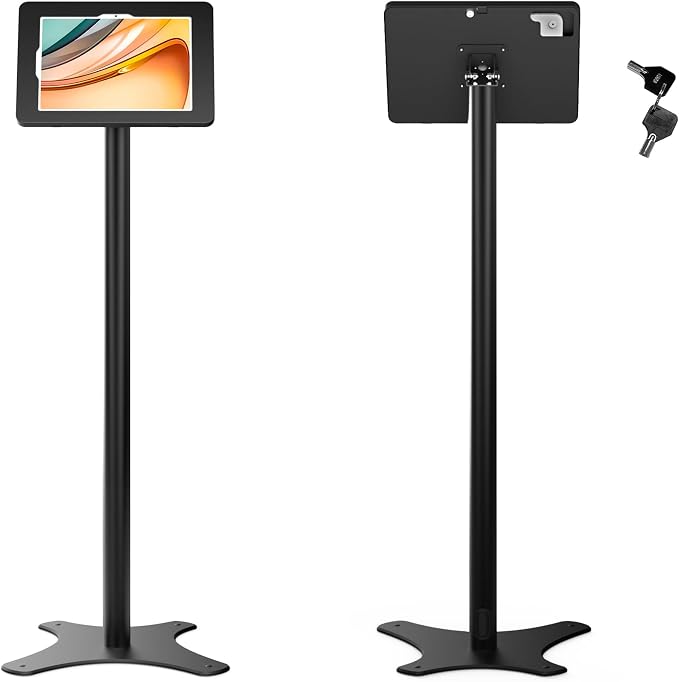 Tablet Kiosk Floor Stand, Anti-Theft, Rotate Lockable Metal Tablet by Beelta
