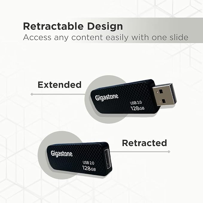GIGASTONE V30 128GB USB 2.0 Flash Drive 5-Pack, Capless Retractable Design Pen - Image 3